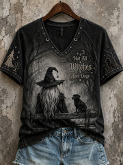 Women's Halloween Witch And Dog Pattern Printed Casual Short Sleeve T-Shirt