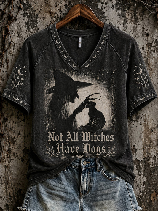 Women's Halloween Witch And Dog Pattern Printed Casual Short Sleeve T-Shirt