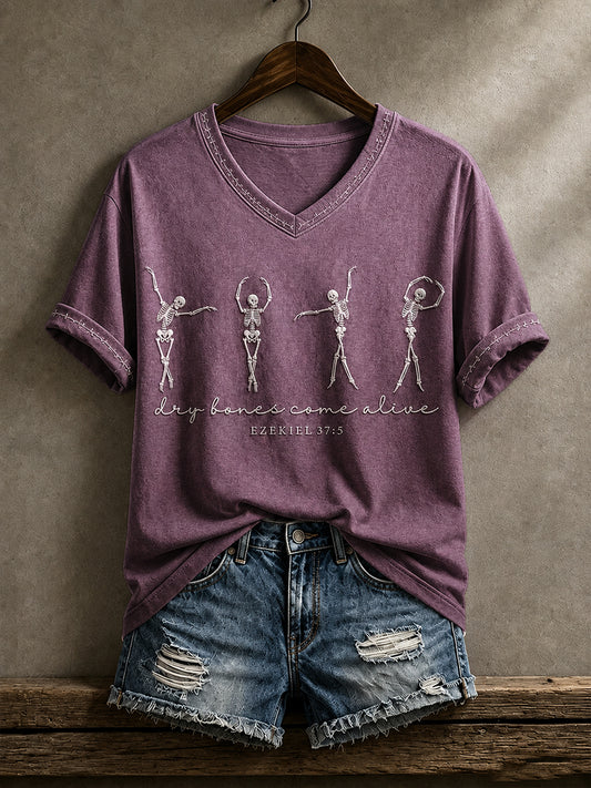 Women's Halloween Faith Lover Dry Bones Come Alive Printed T-shirt