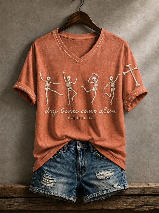Women's Halloween Faith Lover Dry Bones Come Alive Printed T-shirt