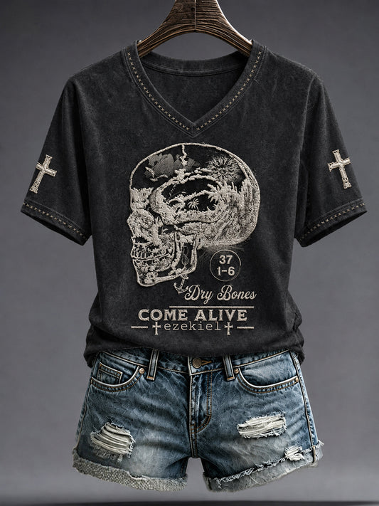 Women's Halloween Faith Lover Dry Bones Come Alive Printed T-shirt