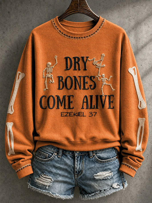 Women's Halloween Faith Lover Dry Bones Come Alive Printed Sweatshirt