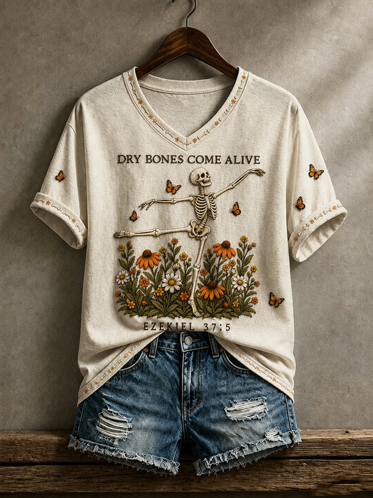 Women's Halloween Faith Lover Dry Bones Come Alive Printed T-shirt