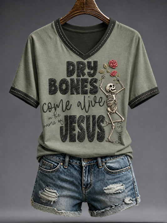 Women's Halloween Faith Lover Dry Bones Come Alive Printed T-shirt