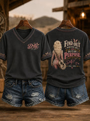 Women's Rip Country Music Lover Queen of Country Print V-Neck Tee
