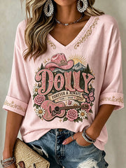 Women's Rip Country Music  Queen  Printed Mid-length Sleeves V-Neck T-Shirt