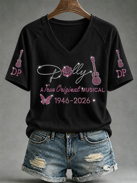 Women's Rip Country Music Lover Queen of Country Print V-Neck Tee