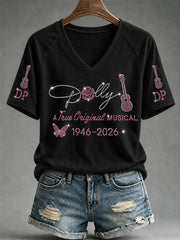 Women's Rip Country Music Lover Queen of Country Print V-Neck Tee