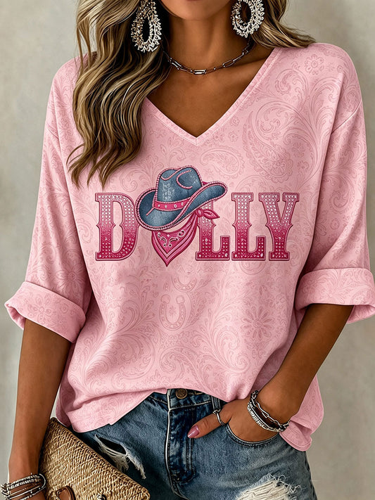 Women's Rip Country Music  Queen  Printed Mid-length Sleeves V-Neck T-Shirt