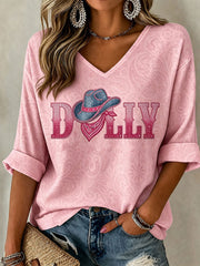 Women's Rip Country Music  Queen  Printed Mid-length Sleeves V-Neck T-Shirt