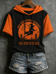 Women's Halloween Witch Embroidery Short-Sleeve Hooded T-Shirt