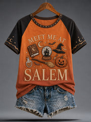 Women's Halloween Salem Witches Art Printed T-shirt