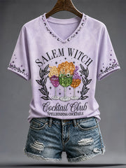 Women's Halloween Salem Witches Art Printed T-shirt