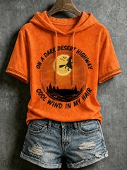 Women's Halloween Witch Embroidery Short-Sleeve Hooded T-Shirt