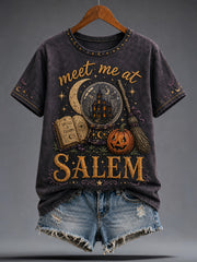 Women's Halloween Salem Witches Art Printed T-shirt