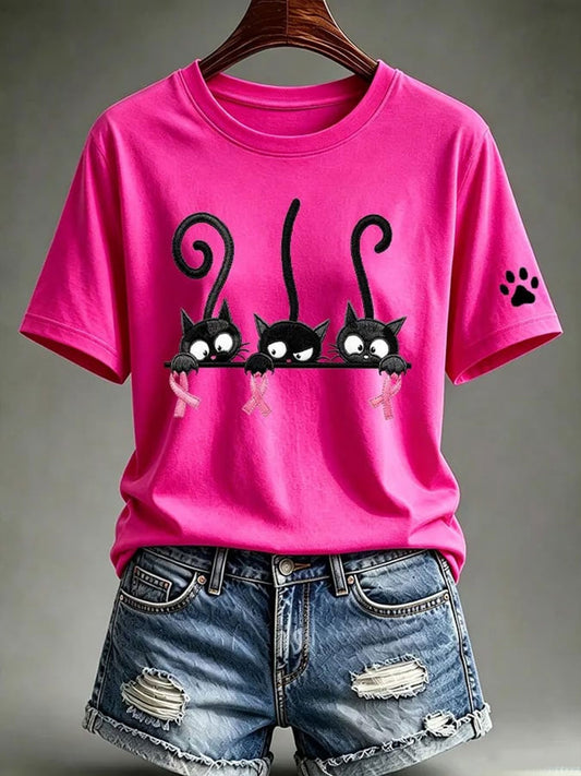Women's Breast Cancer Awareness Print Short-sleeved T-shirt