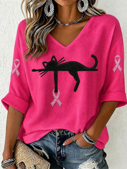 Women's Breast Cancer Awareness Print Waffle T-shirt