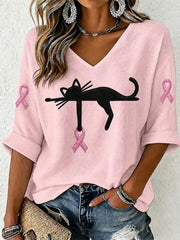 Women's Breast Cancer Awareness Print Waffle T-shirt