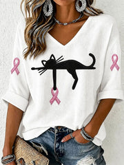 Women's Breast Cancer Awareness Print Waffle T-shirt