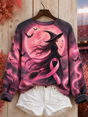 Women's Pink Witch Ribbed Round-Neck Sweatshirt