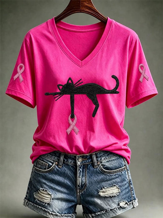 Women's Breast Cancer Awareness Print Short-sleeved T-shirt