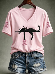 Women's Breast Cancer Awareness Print Short-sleeved T-shirt