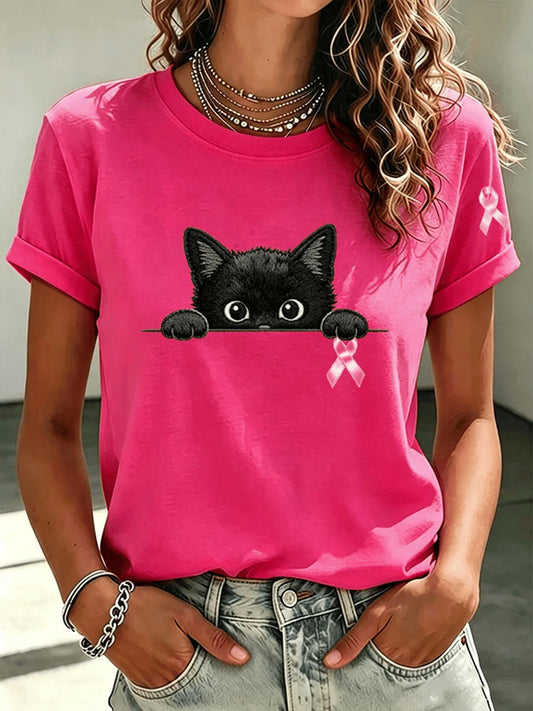 Women's Breast Cancer Awareness Print Short-sleeved T-shirt