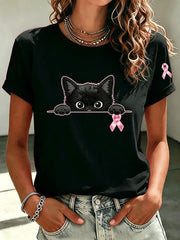 Women's Breast Cancer Awareness Print Short-sleeved T-shirt