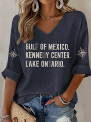 Women's Gulf Of Mexico Kennedy Center Lake Ontario Print Half-Sleeve V-Neck T-Shirt