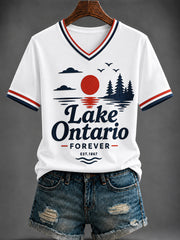 Women's “Lake   Ontario FOREVER ” Printed V-neck T-shirt