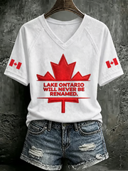 Women's Lake Ontario V-neck off-shoulder short-sleeved T-shirt