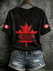 Women's Lake Ontario V-neck off-shoulder short-sleeved T-shirt
