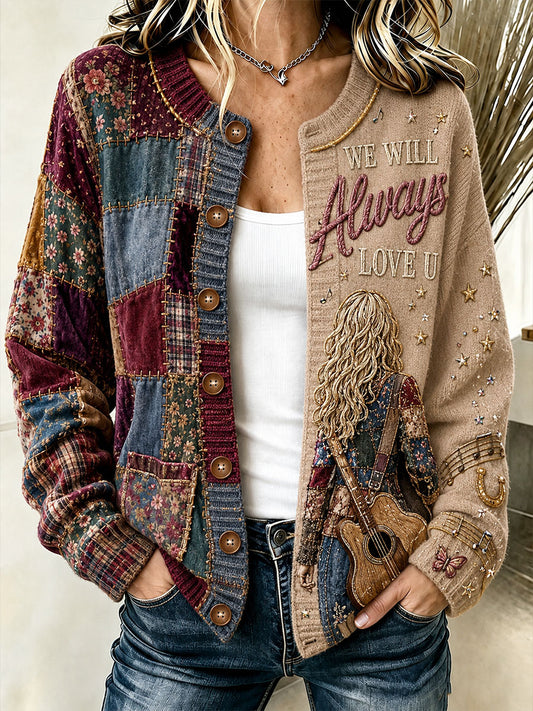 Women's Country Music Lover We Will Always Love U 925 Printed Cardigan-Style Knit Jacket