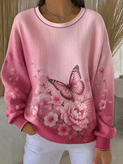 Women's Breast Cancer Flowers Printed Sweatshirt