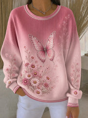 Women's Breast Cancer Flowers Printed Sweatshirt