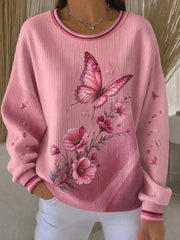 Women's Breast Cancer Flowers Printed Sweatshirt