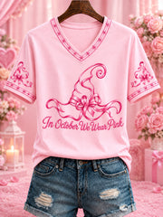 Women's “IN OCTOBER WE WEAR PINK” Printed V-neck T-shirt