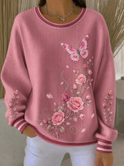Women's Breast Cancer Flowers Printed Sweatshirt