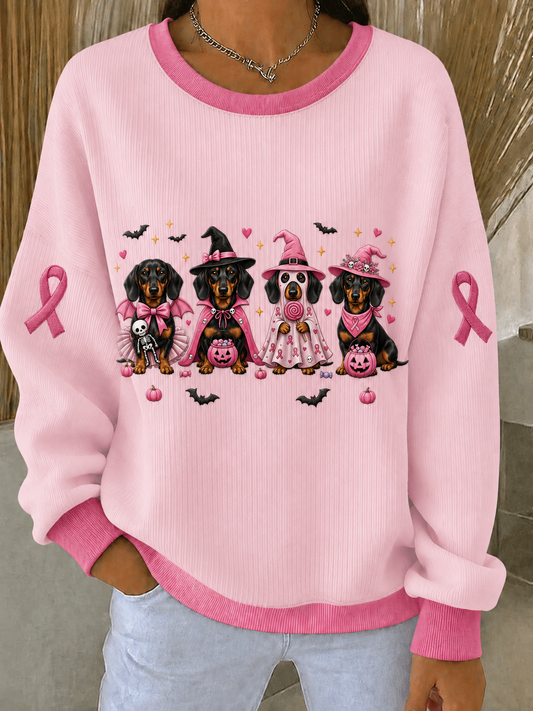 Women's Breast Cancer Ribbed Round-Neck Sweatshirt