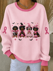 Women's Breast Cancer Ribbed Round-Neck Sweatshirt
