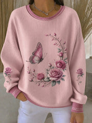 Women's Breast Cancer Flowers Printed Sweatshirt