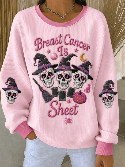 Women's Breast Cancer Is BOO Sheet Ribbed Round-Neck Sweatshirt