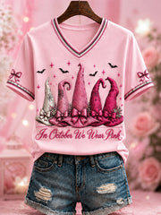Women's “In October We Wear Pink” Printed V-neck T-shirt