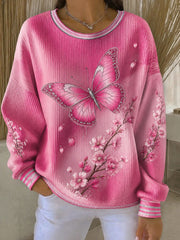 Women's Breast Cancer Flowers Printed Sweatshirt