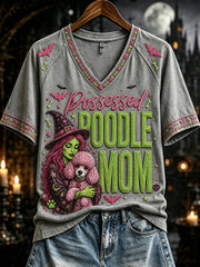 Women's Possessed Poodle Mom Print V-neck Short-sleeved T-shirt