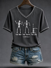 Women's Jesus The Way The Truth The Life Skeleton Cross Short Sleeve T-shirt