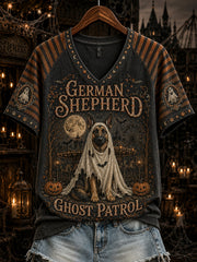 Women's Halloween Cute Dog Pattern Printed Casual Short Sleeve T-shirt