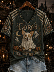 Women's Halloween Cute Dog Pattern Printed Casual Short Sleeve T-shirt