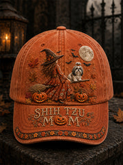 Unisex Halloween Fall Shih Tzu Mom Witch & Dog Print Cap