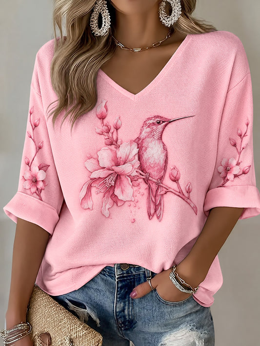 Women's Breast Cancer Pink Print Casual T-shirt